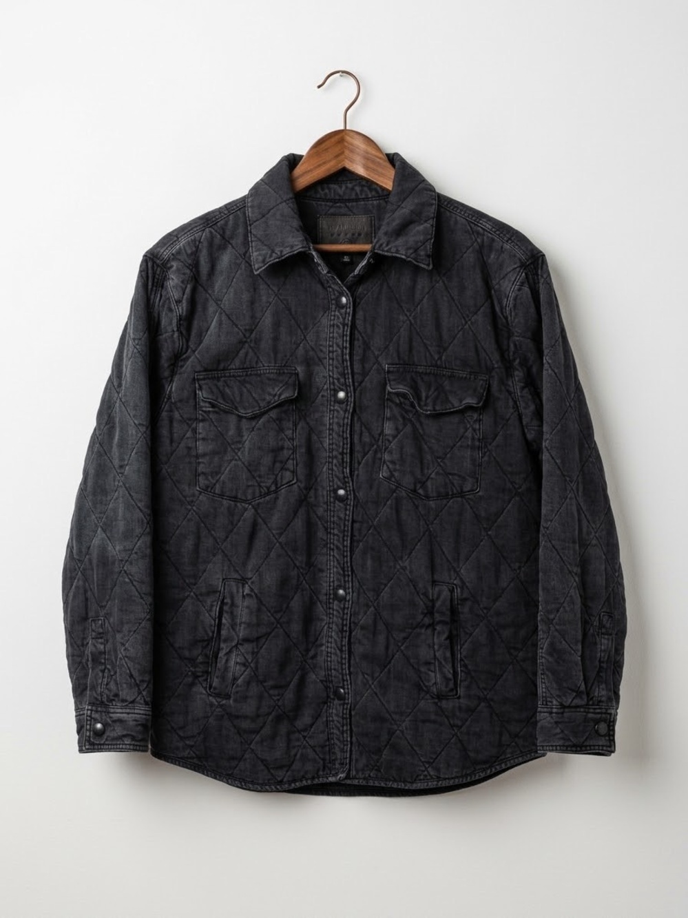 Blank NYC Women’s Quilted Shacket Washed Navy Snap Front Shirt Jacket Size XS